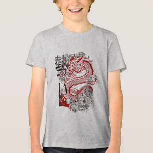 Japanische Roter-Drache-Blumenkunst Tri-Blend Shirt