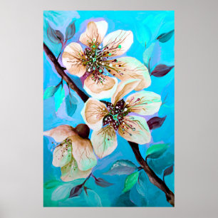 Japanische Sakura Kirschbaum Blume in Aqua Blue Poster