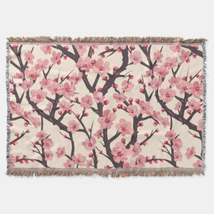 Japanische Sakura Rosa Blüte Dunkler Zweig Creme Decke