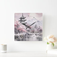 Japanische Sakura Tree Pagode und Bridge Pink Gray