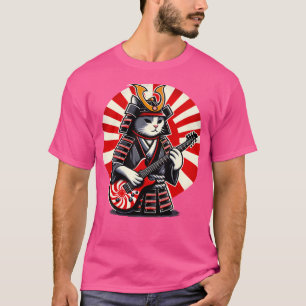 Japanische Samurai Cat Playing Electric Gitarre Pl T-Shirt