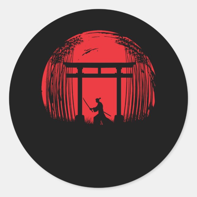 Japanische Samurai Fighter Silhouette Warrior Japa Runder Aufkleber (Vorderseite)