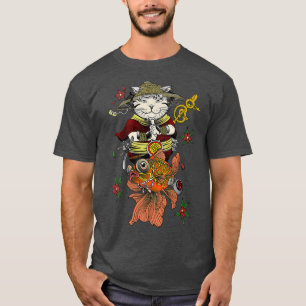Japanische Samurai Katana Ninja Cat und Koi Fish C T-Shirt