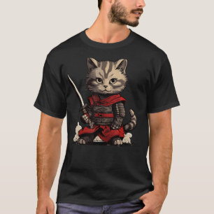 Japanische Samurai-Katze Coole Ninja-Katze Krieger T-Shirt