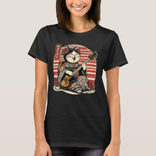 Japanische Samurai-Katze, die die elektrische Gita T-Shirt