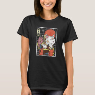 Japanische Samurai Katze Japan Ästhetische Sun Fla T-Shirt