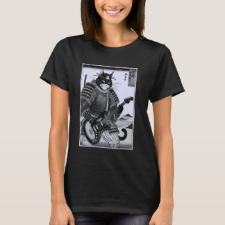 Japanische Samurai-Katze spielt elektrische Gitarr T-Shirt