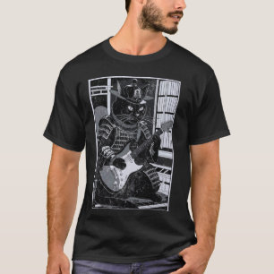 Japanische Samurai-Katze spielt elektrische Gitarr T-Shirt