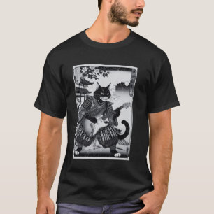Japanische Samurai-Katze spielt elektrische Gitarr T-Shirt