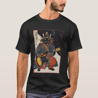 Japanische Samurai-Katze spielt elektrische Gitarr T-Shirt