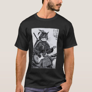 Japanische Samurai-Katze spielt elektrische Gitarr T-Shirt