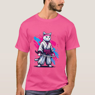Japanische Samurai-Katze Süße Pop-Art-Haustierkatz T-Shirt