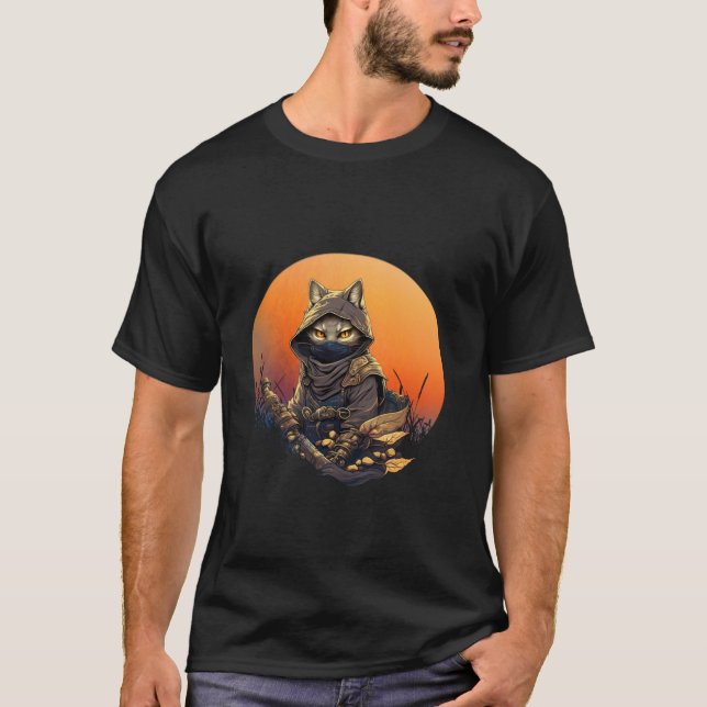 Japanische Samurai Katze Tattoo kawaii Ninja Katze T-Shirt (Vorderseite)