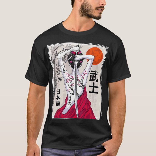 Japanische Samurai Kulturlandschaft Vintag Sakura T-Shirt (Vorderseite)
