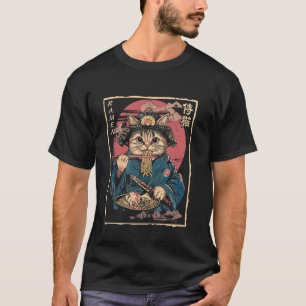 Japanische Samurai-Ninja-Katze, die Ramen isst T-Shirt