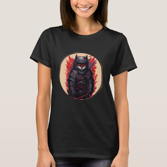 Japanische Samurai-Ninja-Katze T-Shirt (Vorderseite)