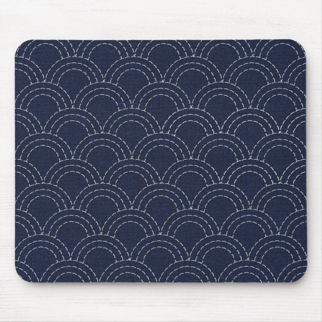 Japanische sashiko Ozeanwellen Mousepad (Vorne)