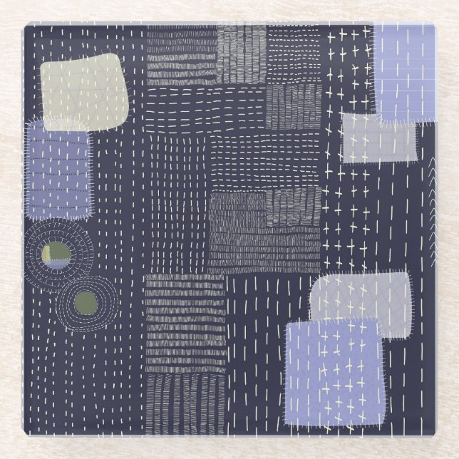 Japanische Sashiko-Stiche ähneln dem Muster Glasuntersetzer (Vorderseite)