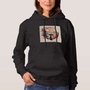 Japanische Schirmdame Kirschblüten Bergblick Hoodie