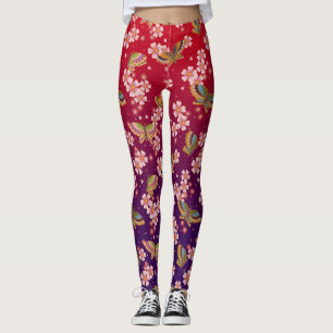 Japanische Schmetterlinge Amid Sakura Dusche Red Leggings