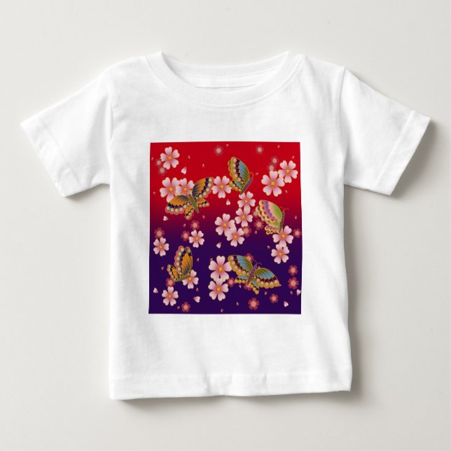 Japanische Schmetterlinge inmitten von Sakura-Blüt Baby T-shirt (Vorderseite)