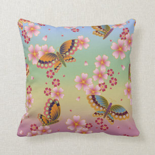Japanische Schmetterlinge Mitte Sakura Blüten Reg Kissen