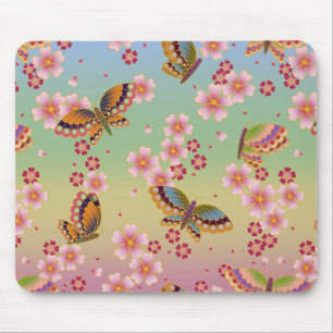 Japanische Schmetterlinge Mitte Sakura Blüten Rege Mousepad