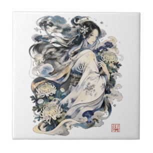 Japanische Schneefrau Kunst Winter Yokai im Kimo Fliese