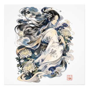 Japanische Schneefrau Kunst Winter Yokai im Kimo Fotodruck