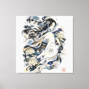 Japanische Schneefrau Kunst Winter Yokai im Kimo Leinwanddruck