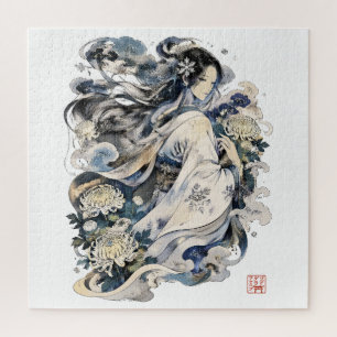 Japanische Schneefrau Kunst Winter Yokai im Kimo Puzzle