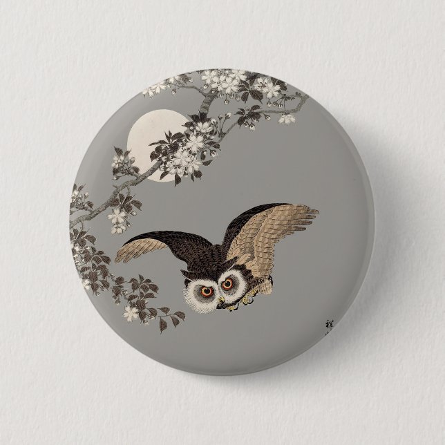 Japanische Schneemondwoodcut Flying Night Button (Vorderseite)