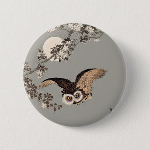 Japanische Schneemondwoodcut Flying Night Button