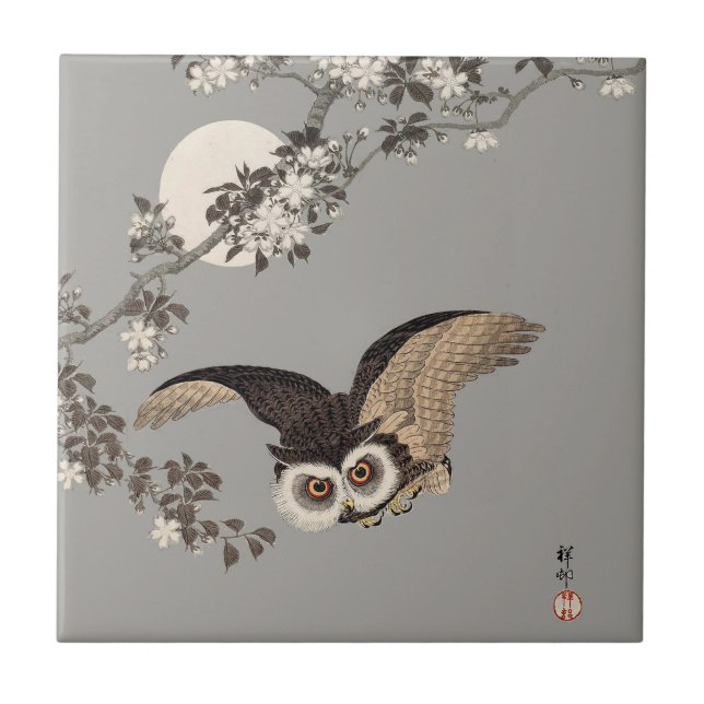 Japanische Schneemondwoodcut Flying Night Fliese (Vorderseite)