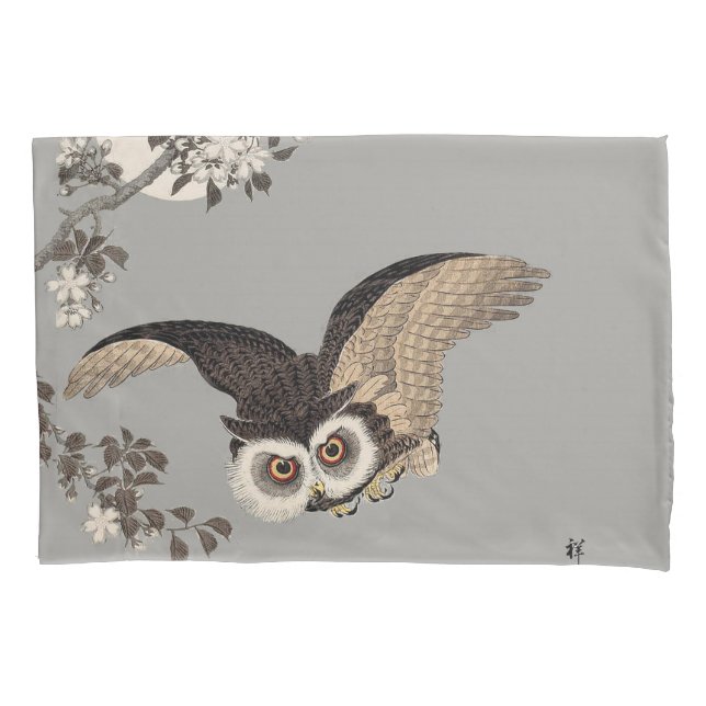 Japanische Schneemondwoodcut Flying Night Kissenbezug (Vorderseite)
