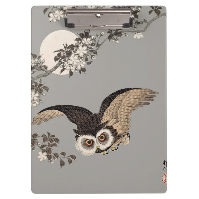 Japanische Schneemondwoodcut Flying Night Klemmbrett (Vorderseite)