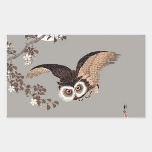 Japanische Schneemondwoodcut Flying Night Rechteckiger Aufkleber