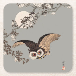 Japanische Schneemondwoodcut Flying Night Rechteckiger Pappuntersetzer