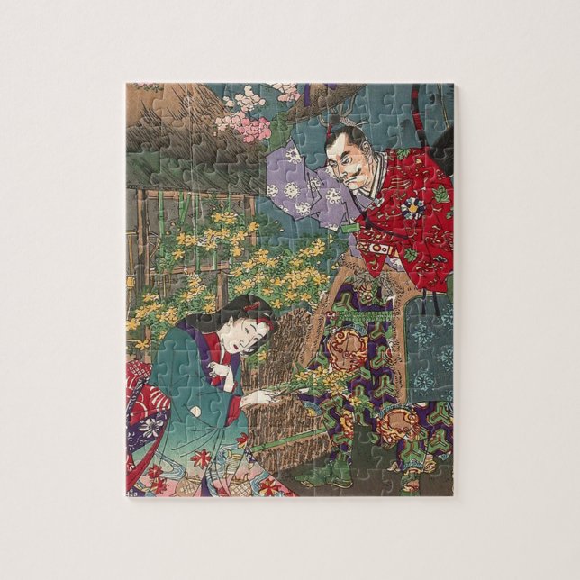 Japanische schöne Geisha-Samurai-Kunst Puzzle (Vertikal)