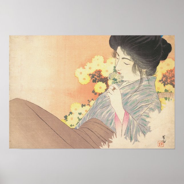 Japanische Schönheit mit Blume geisha maiko tattoo Poster (Vorne)