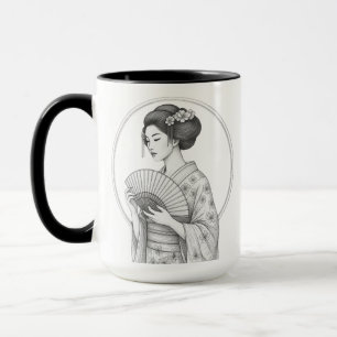 Japanische Schönheit mit Faltfächer Tasse