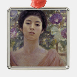 Japanische Schönheit mit Lila Blume der Morgenherr Ornament Aus Metall