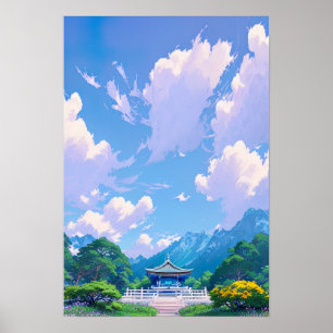 Japanische Schreine unter einem Summer Sky Poster