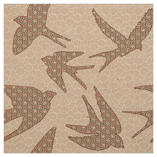 Japanische Schwalben im Flug, in Braun und Beige Stoff (Muster)