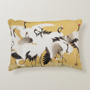 Japanische Schwarmkraniche Vintage-Vogel Reich Kla Dekokissen