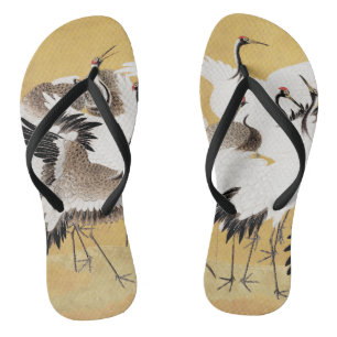 Japanische Schwarmkraniche Vintage-Vogel Reich Kla Flip Flops