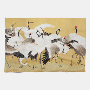 Japanische Schwarmkraniche Vintage Vogel Reich Kla Geschirrtuch