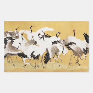 Japanische Schwarmkraniche Vintage-Vogel Reich Kla Rechteckiger Aufkleber