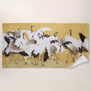 Japanische Schwarmkraniche Vintage-Vogel Reich Kla Strandtuch