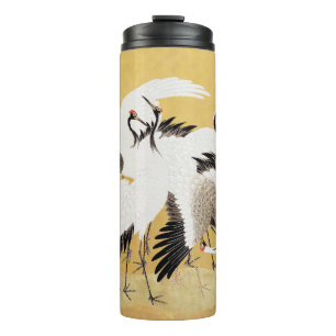 Japanische Schwarmkraniche Vintage-Vogel Reich Kla Thermosbecher